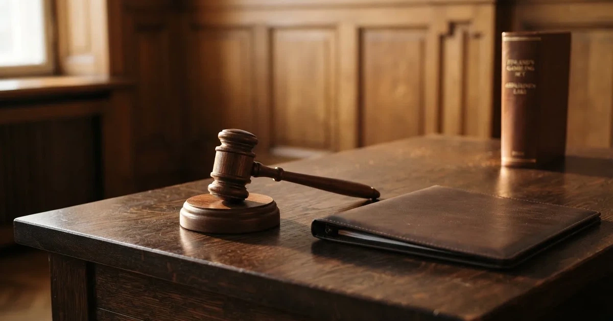 Tuomarin nuija suljetun nahkakansion vieressä tummalla pöydällä, taustalla tammipaneelia — mitkä ovat luotettavimmat nettikasinot