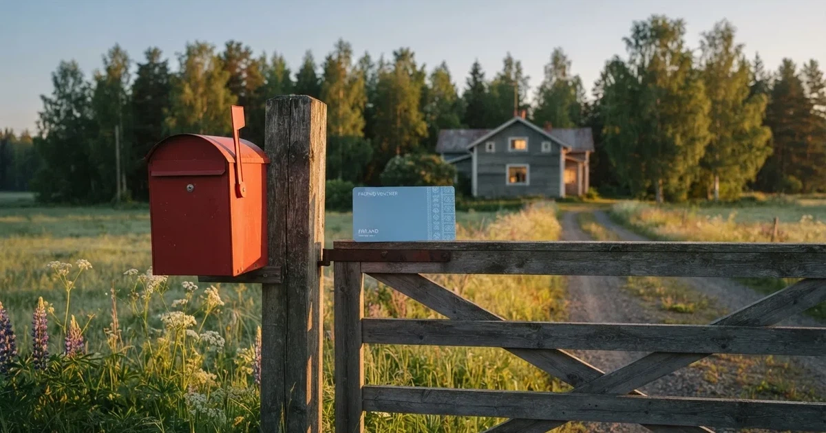 Punainen postilaatikko maalaistalon portilla kesäillassa, ruoho on kasteessa ja varjot pitkiä — parhaat neosurf kasinot